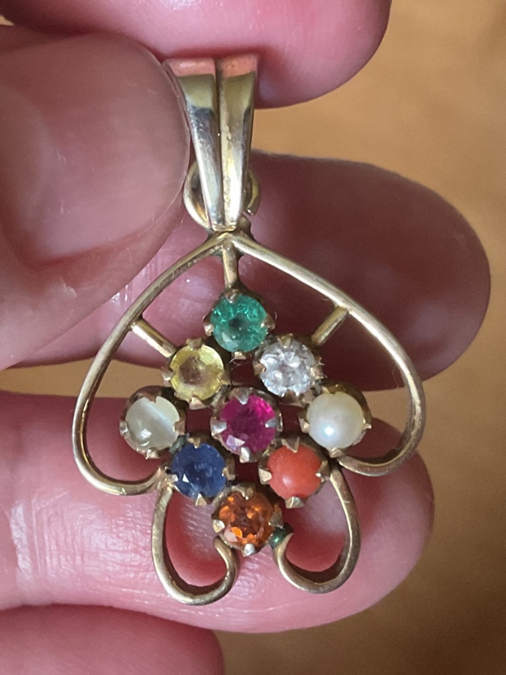 NWOT 18kt Gold 925 Sterling Silver Genuine Gemstones Unique Pendant/Necklace
